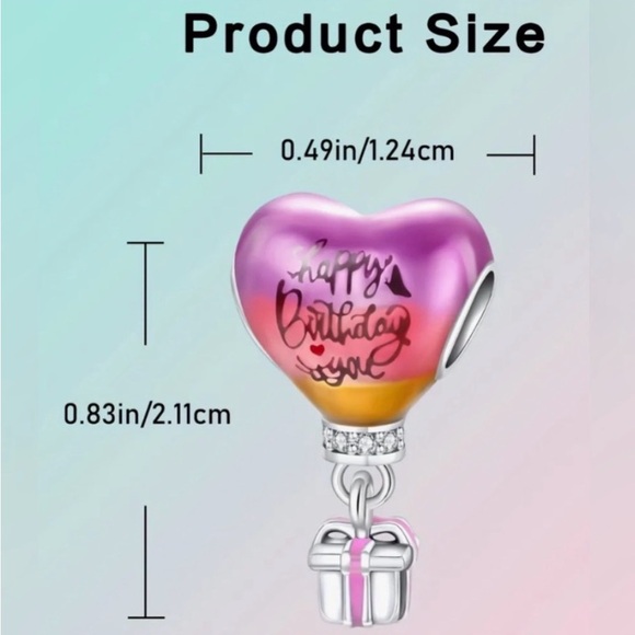 Pandora 925 Sterling Silver Happy Birthday Heart Balloon Charm with gift - Picture 2 of 12